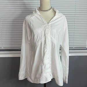 Caamaño White 100% Cotton Blouse – Soutache Embroidery & Crochet Lace (L)